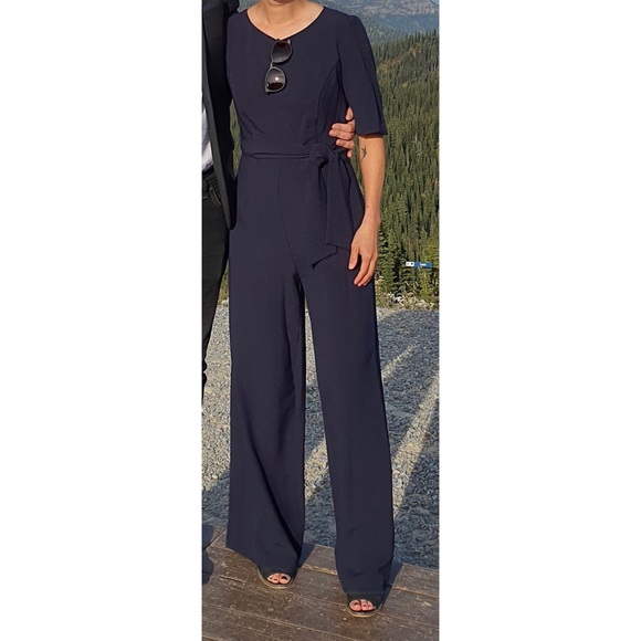 julia jordan navy blue wideleg jumpsuit - Picture 4 of 4